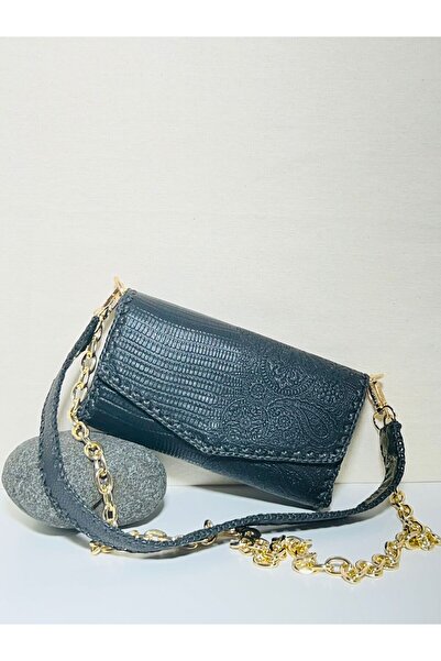 Marinca Damla Nero black 20x12x5 hakiki deri Clucht kol omuz çantası