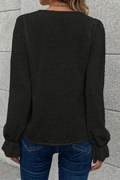 Mossta V-Neck Front Buttoned Blouse - Black