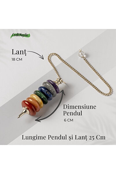 craftmystic Pendulum with 7 Rings and Stones - Chakra Balancing and Healing