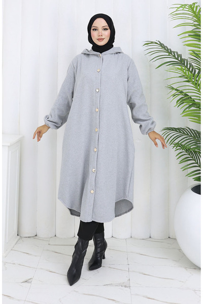 sefamerve Front Buttoned Hooded Cashmere Cap 0188-02 Gray