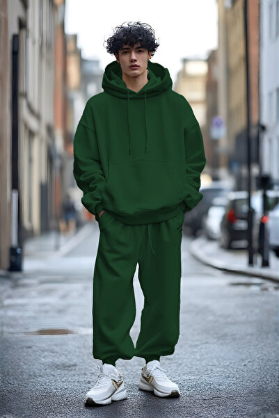 YAKAMEL طقم بدلة رياضية للرجال بقلنسوة ناعمة مصنوعة من 3 خيوط