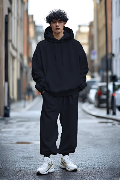 YAKAMEL طقم بدلة رياضية للرجال بقلنسوة ناعمة مصنوعة من 3 خيوط