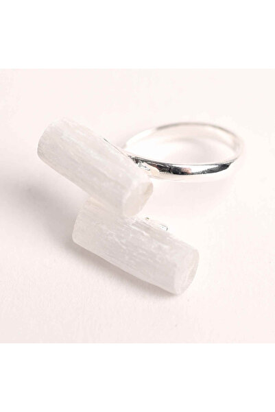 craftmystic Silver Adjustable Ring with Double Selenite, Clarity and Purifica...