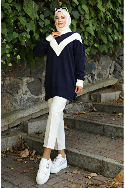 sefamerve Трикотажна туніка з візерунком Garnili 3017-05 Lacivert