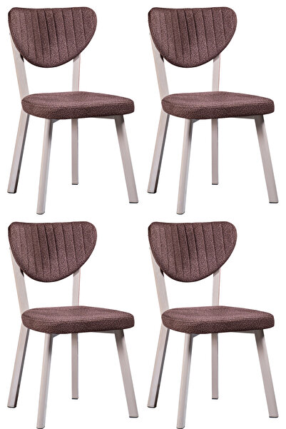 Puklife 4 Adet Ecrin Mutfak/ Salon/ Balkon Sandalyesi Kapuçino Renk Metal Ayak