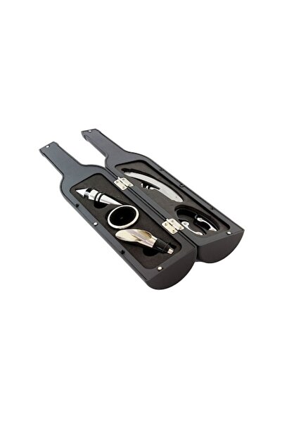 Aptel Wine Bottle-style Accessory Set, 5 Pieces, Chrome Metal, Black