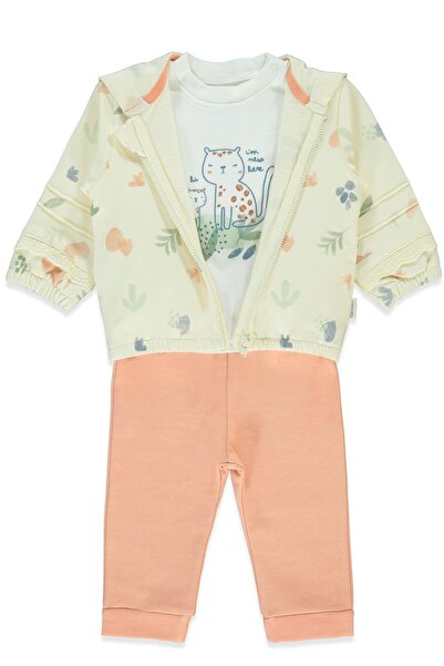 Bebetto Two-String Hooded Cardigan 3-Piece Set (Cat Lover) Salmon