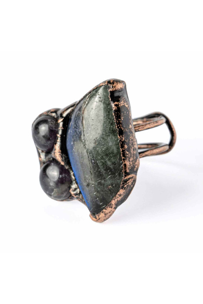 craftmystic Inel reglabil cu labradorit și ametist - Simbol al intuiției și echilibrului spiritual