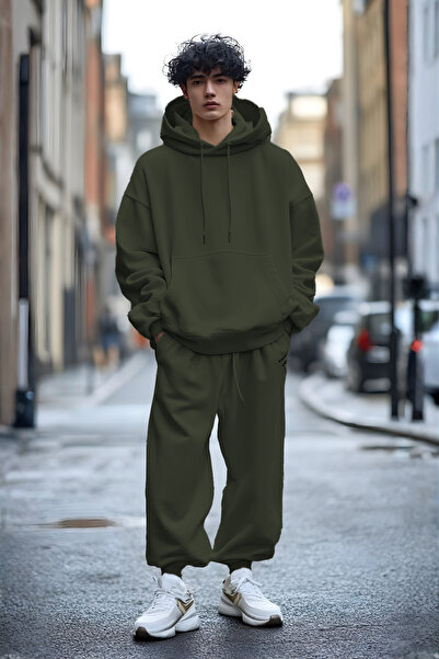 YAKAMEL طقم بدلة رياضية للرجال بقلنسوة ناعمة مصنوعة من 3 خيوط