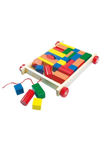 Woodyland Дървена количка и цветни блокчета, 34 бр., многоцветни