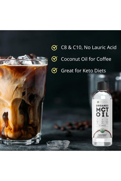 Kate Naturals MCT Oil for Coffee & Keto (8 fl oz) - USDA Certified Organic MCT Oil Liquid with only