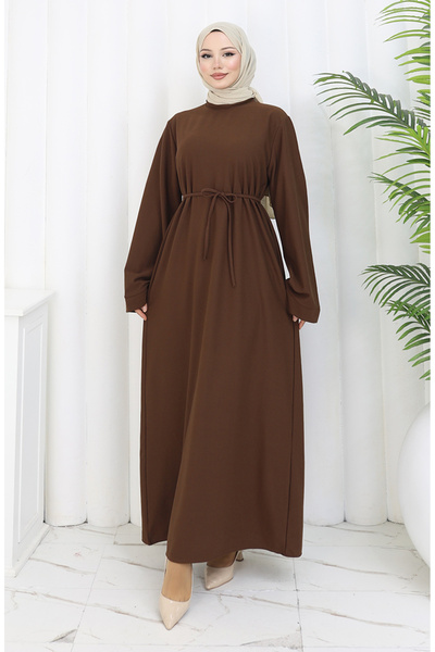 sefamerve Lace-Up Dress with Cuffed Sleeves 2160-01 Brown