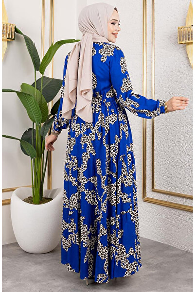 sefamerve Φόρεμα βισκόζης με σχέδιο λεοπάρ 7135-02 Μπλε