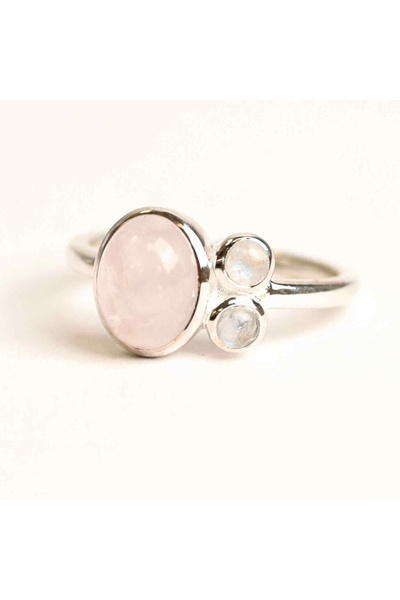 craftmystic Inel din argint 925 cu cuarț roz și piatră lunară - Armonie și iubire divină