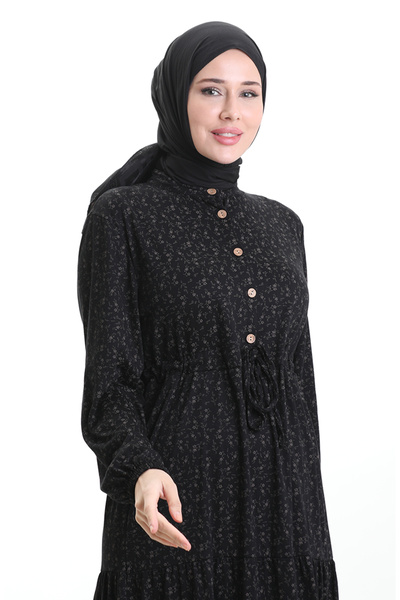 sefamerve Hakim Collar Half Button Dress 0194-01 Black