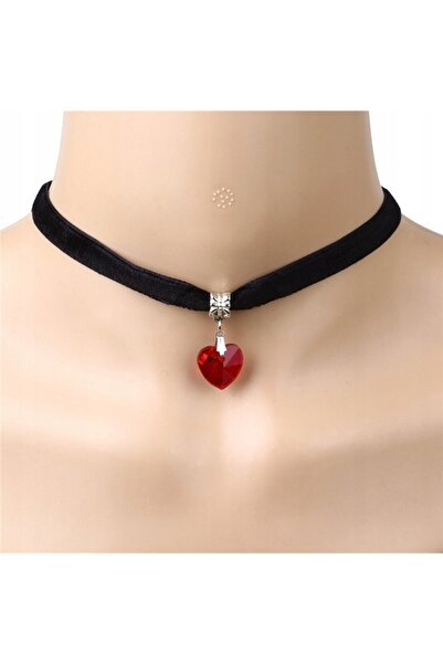Other CLASSIC CHOKER NECKLACE with Crystal HEART PENDANT Gothic RED