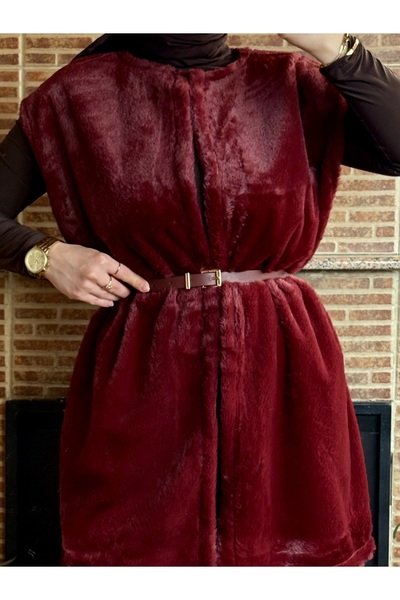 Balamony Burgundy Plush Vest with Belt Gift