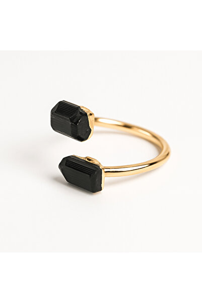 craftmystic Inel de aur cu turmalină neagră dublă, pentru protecție și echilibru