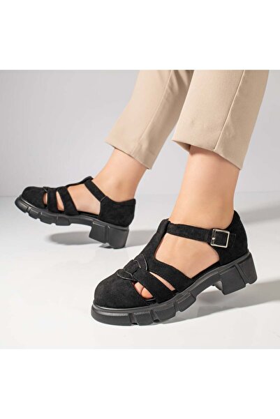 BMoD Pantofi sport damă negri din piele întoarsă cu talpă groasă MOD11839