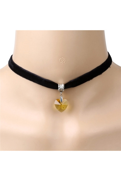 Other CLASSIC CHOKER NECKLACE with Crystal HEART PENDANT Gothic GOLD YELLOW