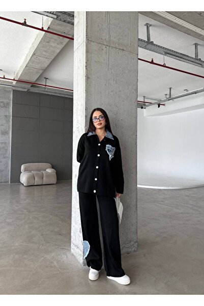 Mira İpek Knitwear Set Jeans Detailed Hijab Double Knitwear Set