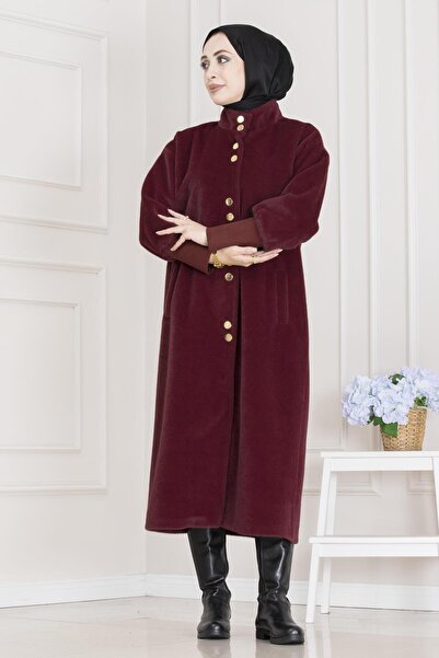 Sevitli Double Button Detailed Coat-Burgundy