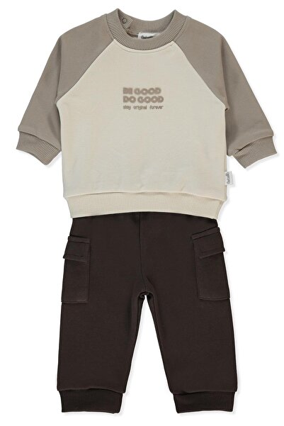 Bebetto طقم سويت شيرت ثلاثي الأربطة (استمتع بنفسك) بني اللون