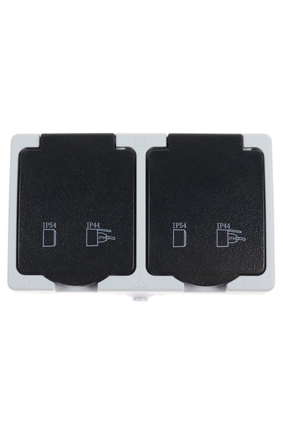 HOFF Cubik double socket, outdoor/indoor, apparent, with cover, protection contact, 16A, IP54, gray