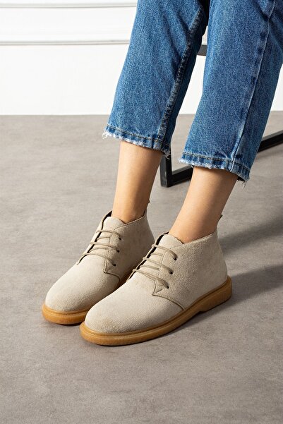 FUGA MODA Pumpy Bej Süet Bağcıklı Kadın Bot