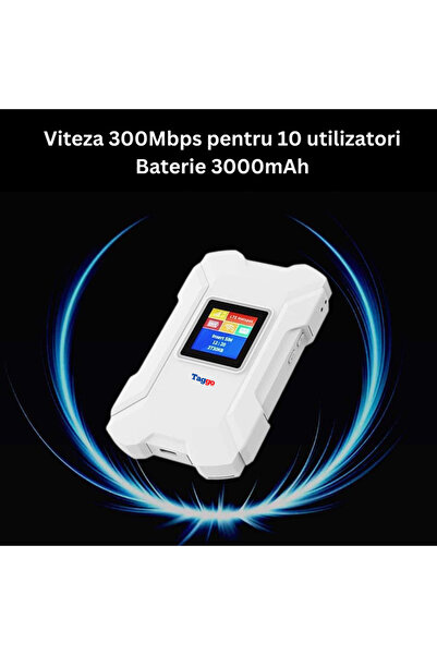 Taggo 4G LTE Portable Wi-Fi Router, 300Mbps, 3000mAh Battery, SIM Slot, 10 Device Support