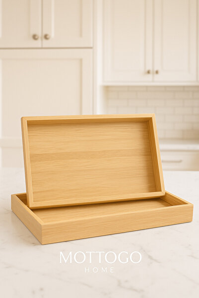 Mottogo Set of 2 Bamboo Coated Trays – 40X30 cm & 35X24.5 cm |   Presentation, Breakfast, Serving Tray