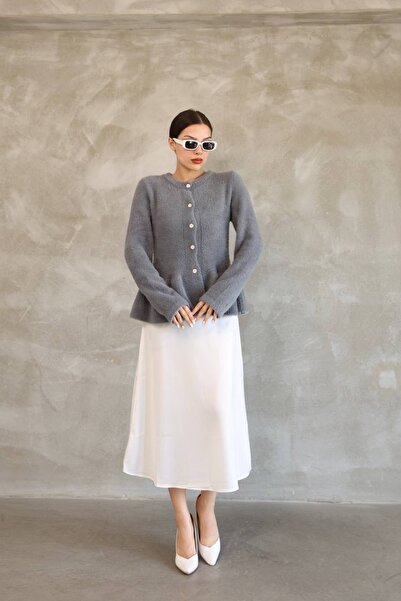 R&G RIMANERE GIOVANI Women's Soft Textured Buttoned Ruffle Detailed Knitwear Cardigan