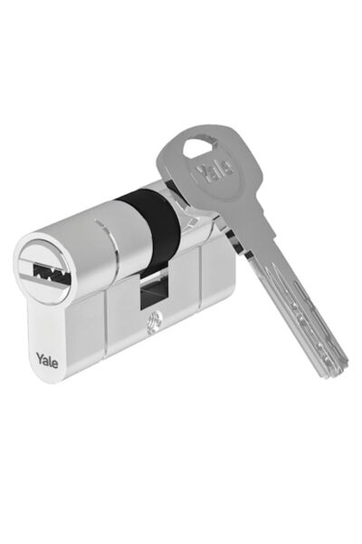 Yale 2100 safety cylinder, brass, nickel-plated, 5 keys with fingerprint, 40 x 45 mm