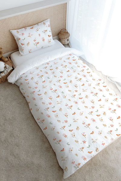 Tuğba Kuğu Single Duvet Cover Set (160X220) - Pureline Series - Soft Blooms