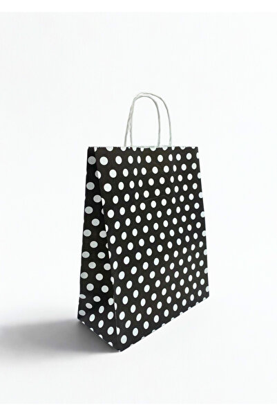 Smartbox Siyah Puantiyeli Burgu Saplı Kraft Kağıt Çanta 18x23x10cm - Hediye ve Alışveriş Çantası(25'li paket)
