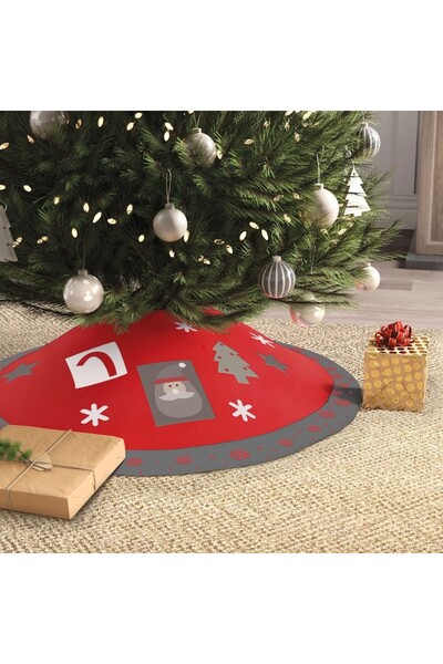 Family Decor Christmas tree decorative skirt/base, diameter 97 cm, polyester, gray/red