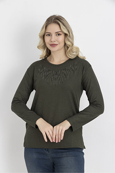 Orly More Shardonlu Winter Viscose Fabric Stone Mini Slit Combed Cotton Blouse