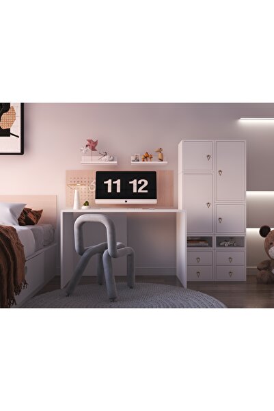 nettrends.net the new trend of shopping Modüler Kapaklı-Çekmeceli Çalışma Masası Seti – Raflı, Dolaplı, Açık Gözlü Beyaz-PNR-CMS-1020