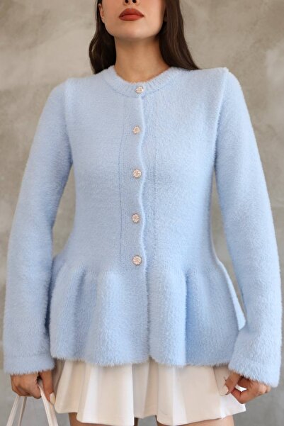 R&G RIMANERE GIOVANI Kadın Yumuşak Dokulu Düğmeli Fırfır Detaylı Triko Hırka