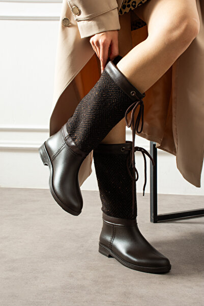 wolk shoes Γυναικείες μπότες βροχής FARAMIR από δέρμα καστανό