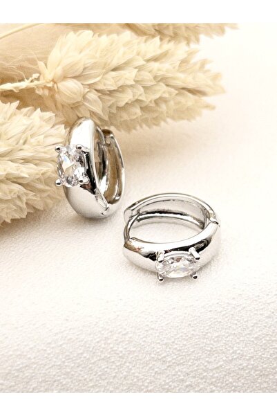 Siya Silver Kararmaz Çelik Minimal Tek Taş Halka Küpe - 1,5 cm