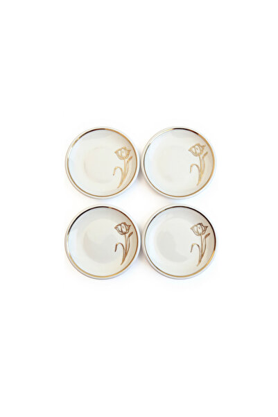 Motiff 15 cm 4 Pieces Modern Gold Tulip Pattern Dessert and Appetizer Plate