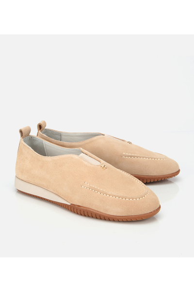 Hotiç Kadın Süet Deri Bej Lastik Detaylı Günlük Loafer