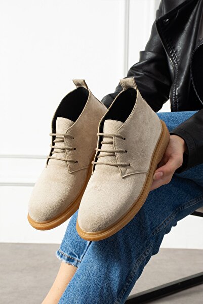 FUGA MODA Pumpy Bej Süet Bağcıklı Kadın Bot