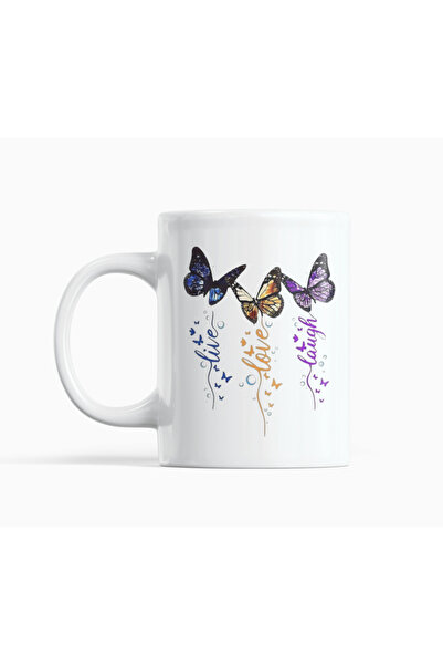 Nino Store Live Love Laugh Motivational Themed Gift Mug with Butterfly Design