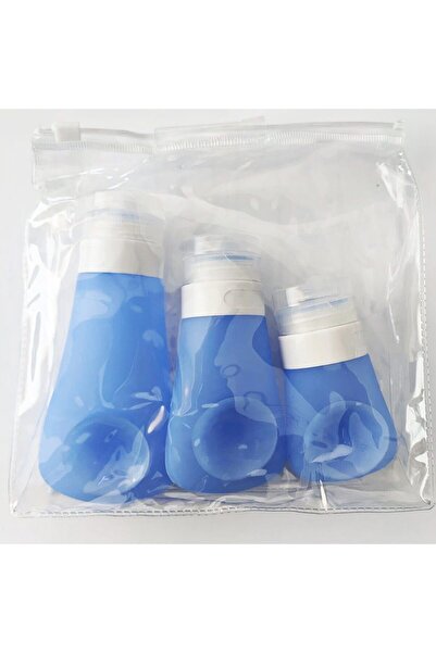 Quasar & Co. Silicone bottles with suction cup, set of 3 with bag, 30 ml, 60 ml, 90 ml, travel kit, blue