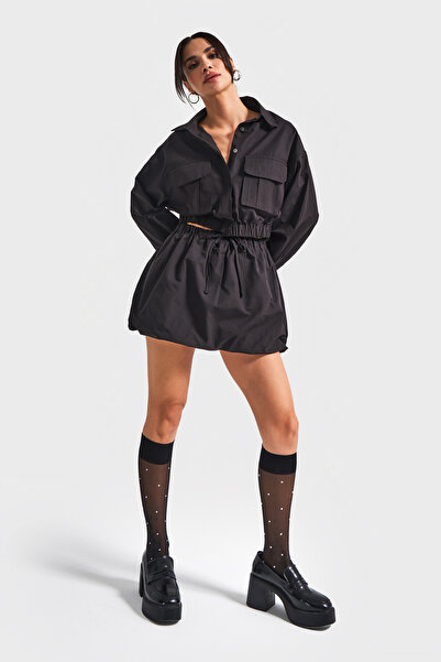 its basic Kadın Siyah Renk w5-1 Balon Fit Tasarım Mini Etek