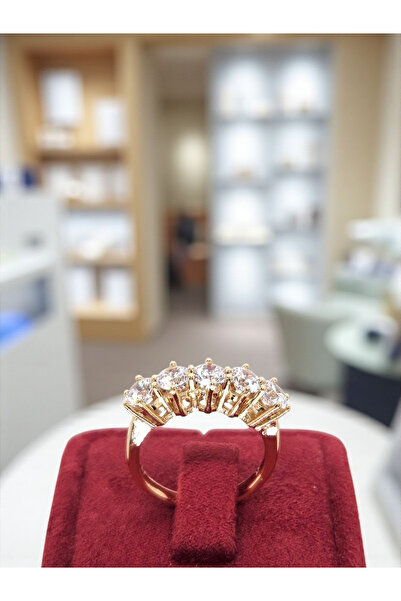 XUPING JEWELRY Altın Renk 5 Taş Yüzük | Işıltılı Zirkon Taşlı Kadın Yüzük–Paslanmaz Çelik,Şık Hediye