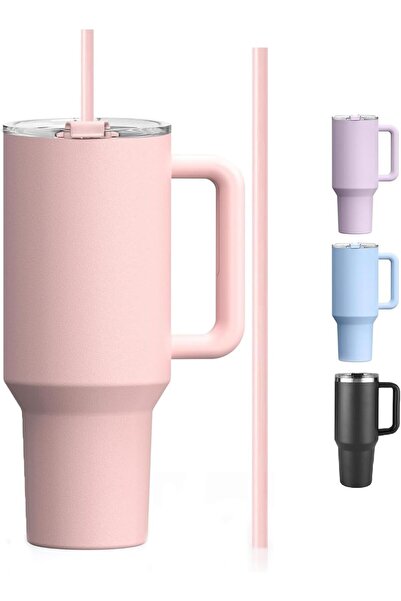 AUTOYSUR كوب سفر معزول، سعة 40 أونصة، بمقبض وقشة، كوب قهوة مثلجة، قابل لإعادة...