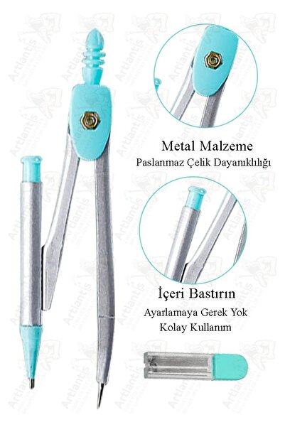 Artlantis 0.7 Uçlu Metal Pergel 1 Adet Fixpoint Kutulu Metal Pergel Versatil ...